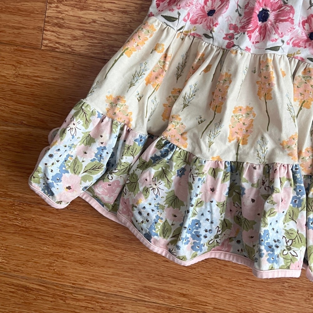 SweetHoney Tiered Floral Dress Girls 5Y Sleeveless Peter Pan Collar Blue Pink - Picture 13 of 13
